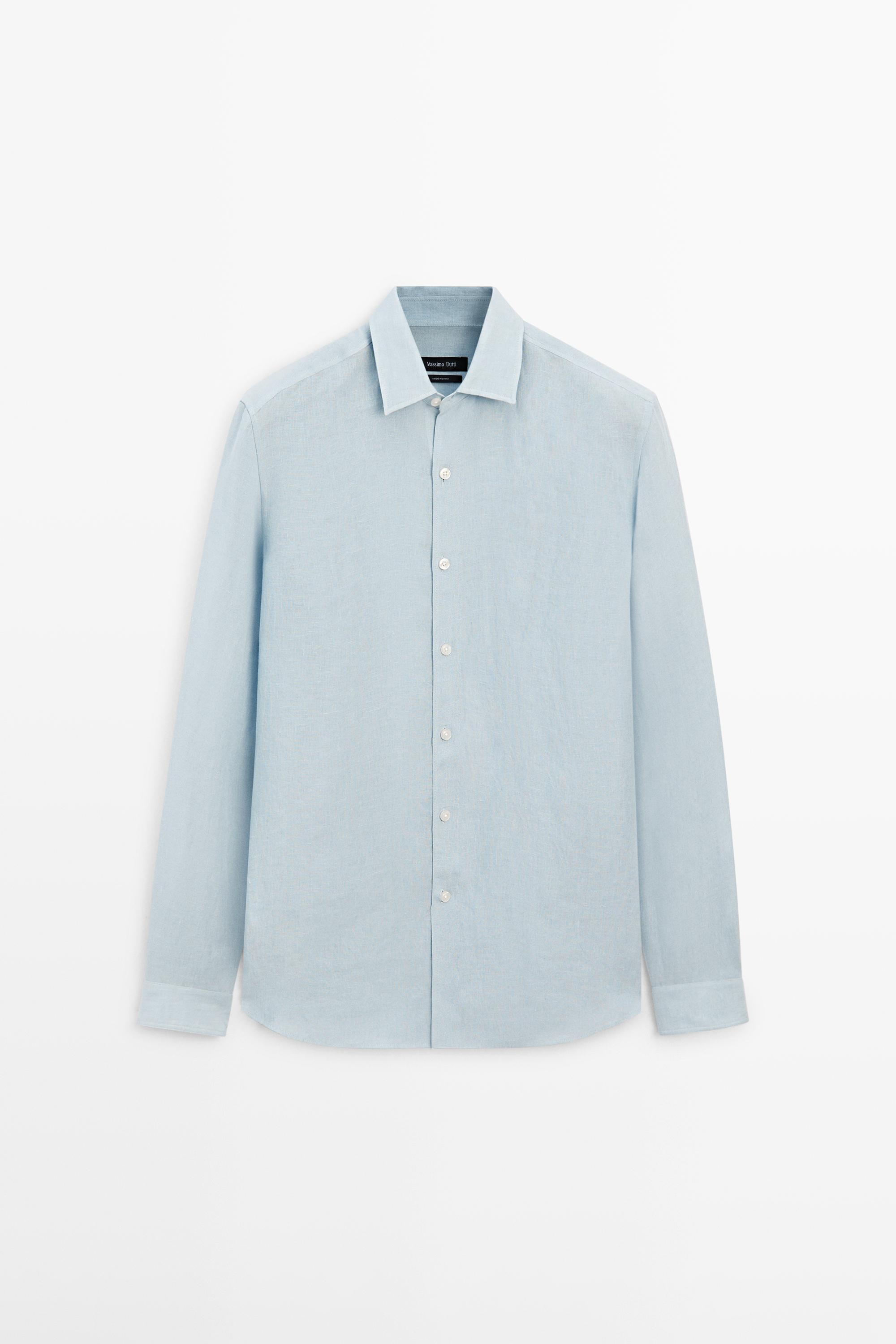 Chemise regular fit 100 % lin structurée
